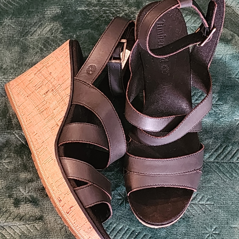 Timberland Black Wedge Sandals Sz. 9